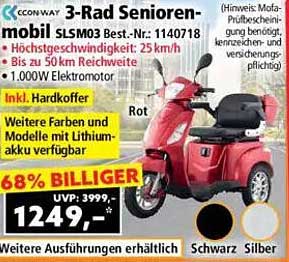 3-Rad Seniorenmobil SLSM03 mit 1.000W Elektromotor und Hardkoffer