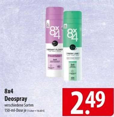 8x4 Deospray verschiedene Sorten 150-ml-Dose