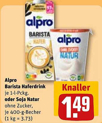 Alpro Barista Haferdrink oder Soja Natur 1-Liter-Packung oder 400-g-Becher ohne Zucker