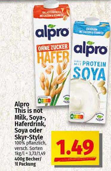 Alpro Pflanzenmilch: Ohne Zucker Hafer, Soja- und Skyr-Style Becher