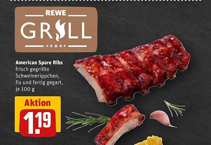 American Spare Ribs frisch gegrillt, fix und fertig gegart, je 100 g