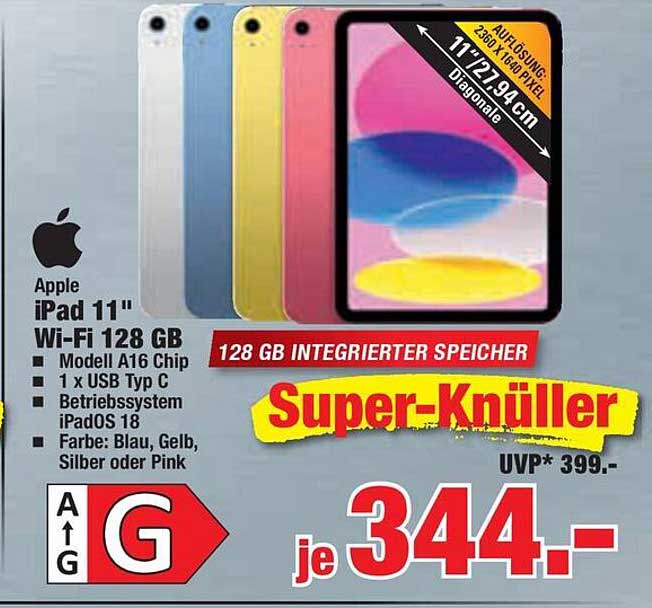 Apple iPad 11" Wi-Fi 128 GB, Modell A16 Chip, Super-Knüller