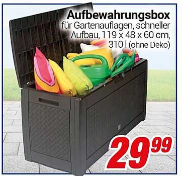 Aufbewahrungsbox für Gartenauflagen, schneller Aufbau, 119 x 48 x 60 cm, 3101 (ohne Deko)