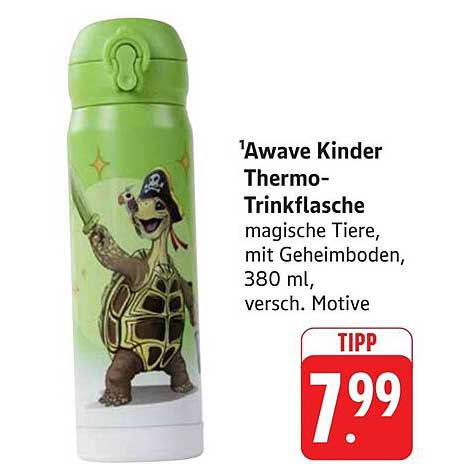 Awave Kinder Thermo-Trinkflasche mit magischen Tieren, 380 ml
