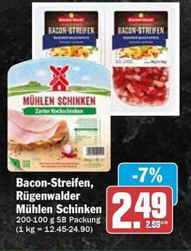 Bacon-Streifen, Rügenwalder Mühlen Schinken 200-100 g SB Packung