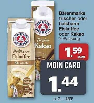 Bärenmarke frischer oder haltbarer Eiskaffee oder Kakao 1-l-Packung