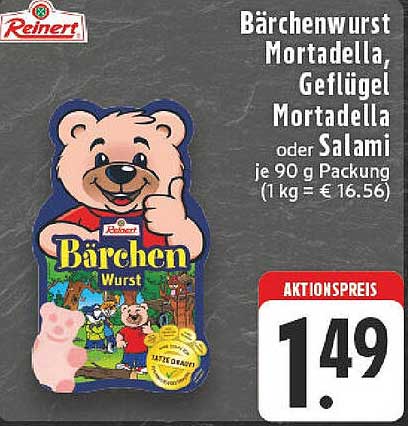 Bärenwurst Mortadella, Geflügel Mortadella oder Salami - je 90 g Packung