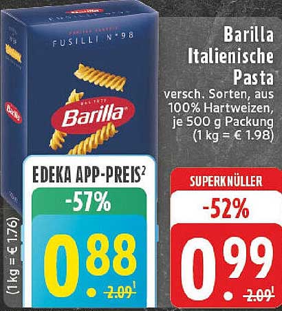 Barilla Italienische Pasta Fusilli N° 98, 500 g