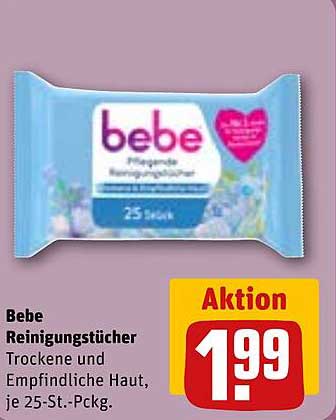 Bebe Reinigungstücher für trockene und empfindliche Haut, je 25-St.-Pckg.