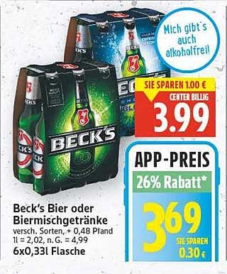 Beck's Bier oder Biermixgetränke 6x0,33l