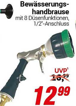 Bewässerungs-Handbrause mit 8 Düsenfunktionen, 1/2"-Anschluss