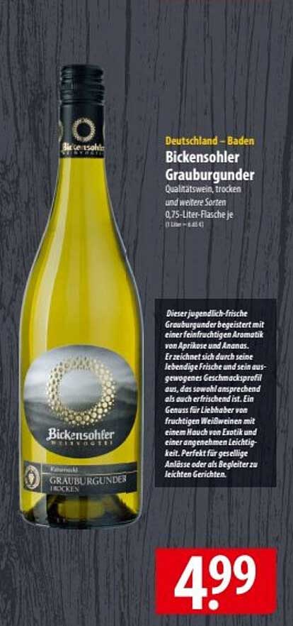 Bickensohler Grauburgunder Qualitätswein, trocken - 0,75-Liter-Flasche