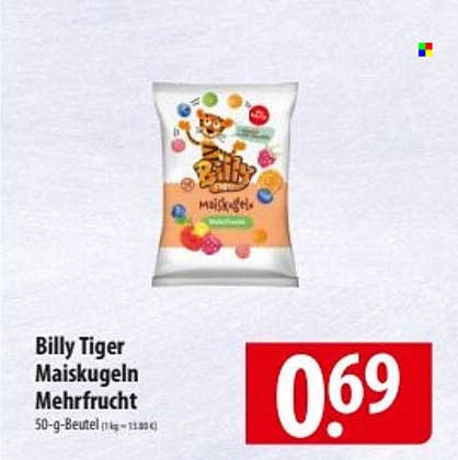 Billy Tiger Maiskugeln Mehrfrucht 50-g-Beutel