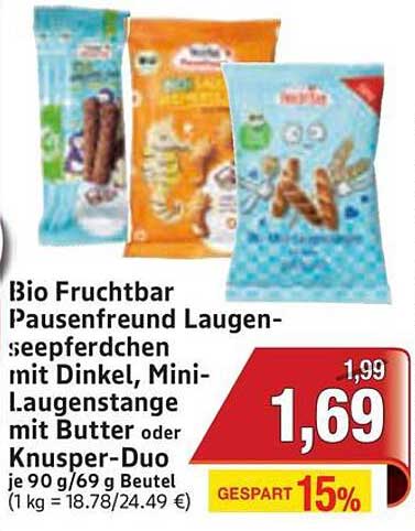 Bio Fruchtbar Pausenfreund Laugen-Seepferdchen mit Dinkel, Mini-Laugenstange mit Butter oder Knusper-Duo