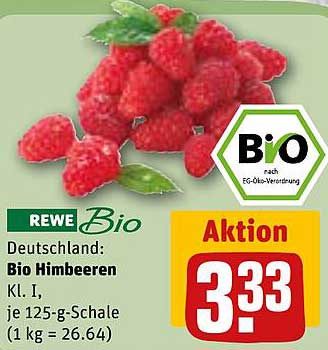 Bio Himbeeren Kl. I, je 125-g-Schale
