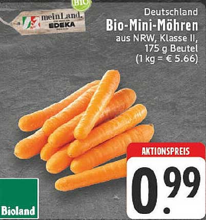 Bio-Mini-Möhren aus NRW, Klasse II, 175 g Beutel