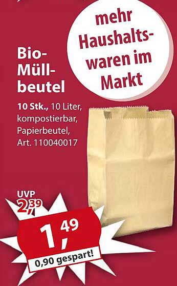Bio-Müllbeutel 10 Stk., 10 Liter, kompostierbar, Papierbeutel