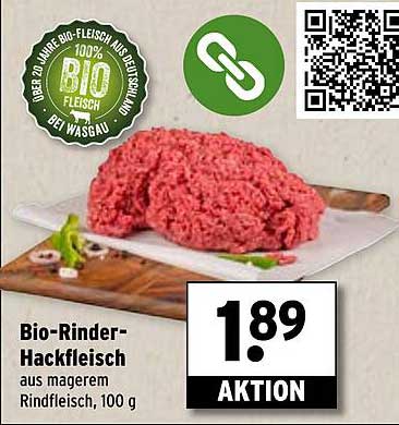 Bio-Rinder-Hackfleisch aus magerem Rindfleisch, 100 g