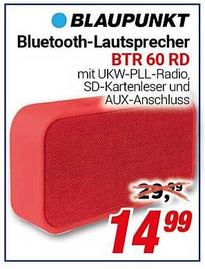 BLAUPUNKT Bluetooth-Lautsprecher BTR 60 RD mit UKW-PLL-Radio, SD-Kartenleser und AUX-Anschluss