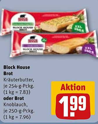 Block House Brot Kräuterbutter oder Knoblauch
