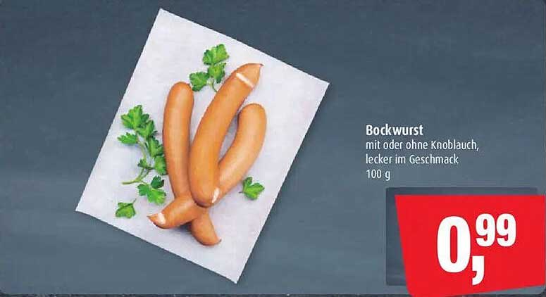 Bockwurst mit oder ohne Knoblauch, lecker im Geschmack, 100 g