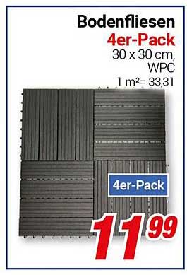 Bodenfliesen 4er-Pack 30 x 30 cm, WPC