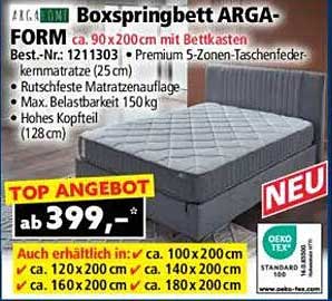 Boxspringbett ARGA-FORM 90x200 cm mit Bettkasten - NEU