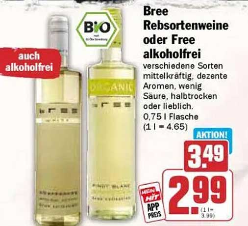 Bree Rebsortenweine oder Free alkoholfrei - 0,75 l Flasche