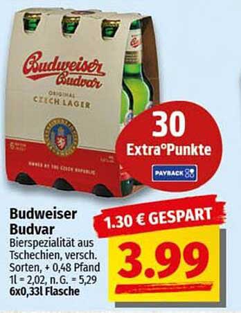 Budweiser Budvar 6x0,33l für nur 3,99 €