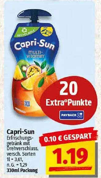 Capri-Sun Erfrischungsgetränk mit Drehverschluss, verschiedene Sorten