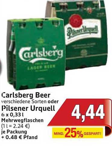 Carlsberg Beer 6 x 0,33 l oder Pilsener Urquell