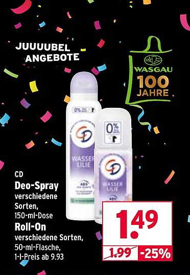 CD Deo-Spray verschiedene Sorten, 150-ml-Dose und Roll-On verschiedene Sorten, 50-ml-Flasche