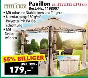 Chillroi Pavillon mit robusten Stahlbeinen und Seitenwänden, 295 x 295 x 272 cm