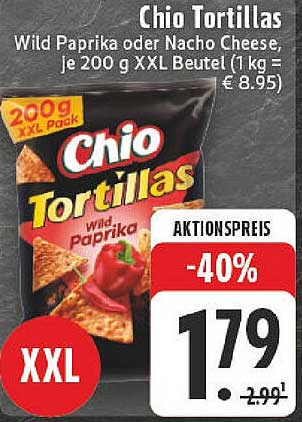 Chio Tortillas Wild Paprika oder Nacho Cheese, je 200 g XXL Beutel