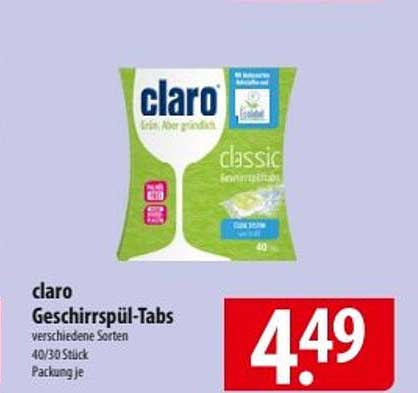 claro Geschirrspül-Tabs verschiedene Sorten 40/30 Stück