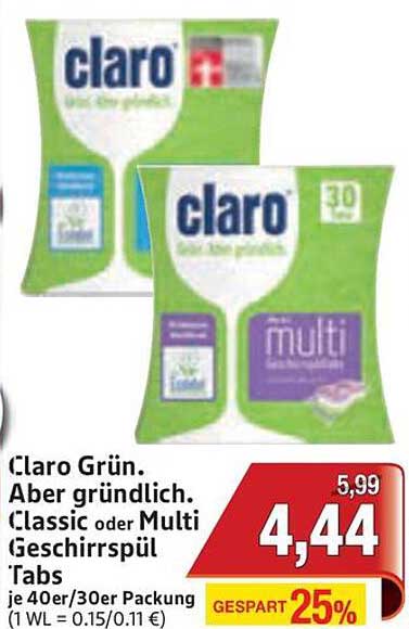 Claro Grün Geschirrspül Tabs – Classic oder Multi