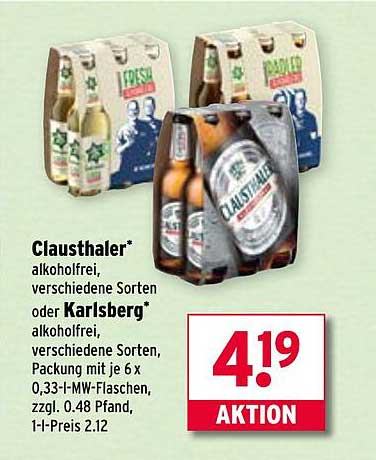 Clausthaler und Karlsberg - Alkoholfreie Erfrischungen im Angebot