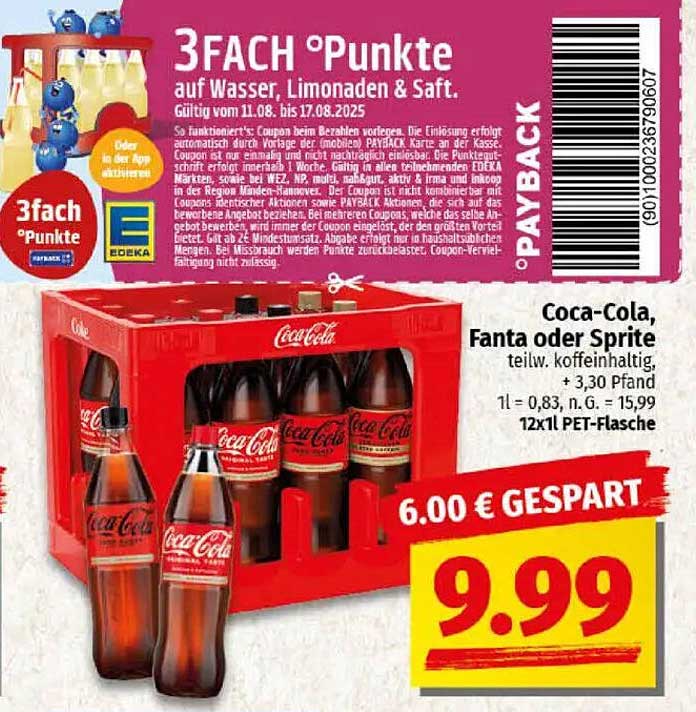 Coca-Cola, Fanta oder Sprite 12x1 PET-Flasche
