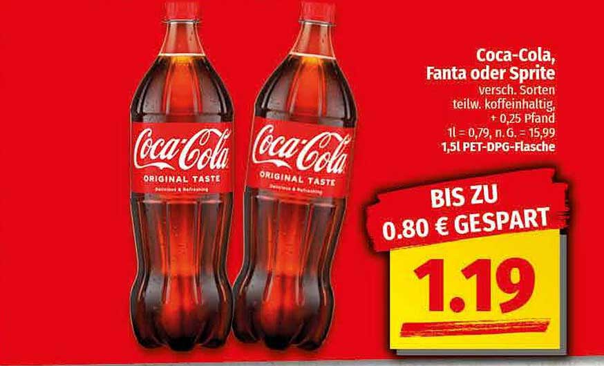 Coca-Cola, Fanta oder Sprite – 1,5L PET-DPG-Flasche