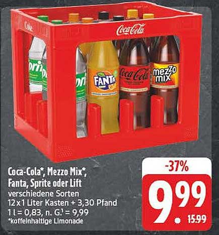 Coca-Cola*, Mezzo Mix*, Fanta, Sprite oder Lift – 12 x 1 Liter Kasten