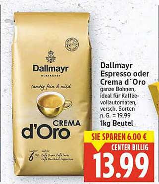Dallmayr Crema d'Oro 1kg Beutel - Espresso oder Crema d'Oro