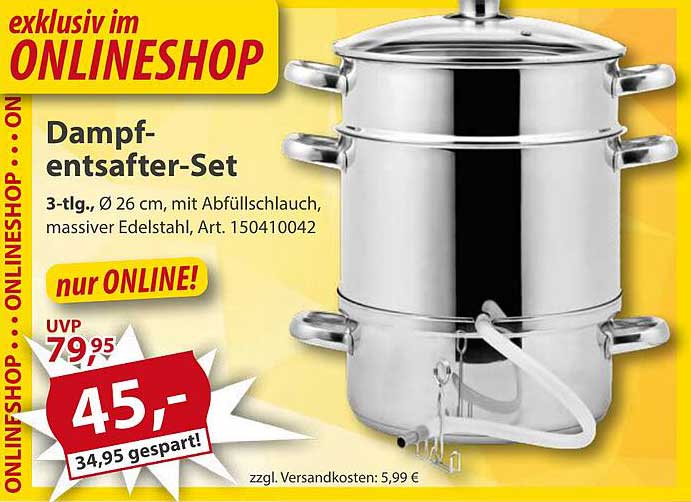 Dampfentsafter-Set 3-tlg., Ø 26 cm, mit Abfüllschlauch, massiver Edelstahl, Art. 150410042