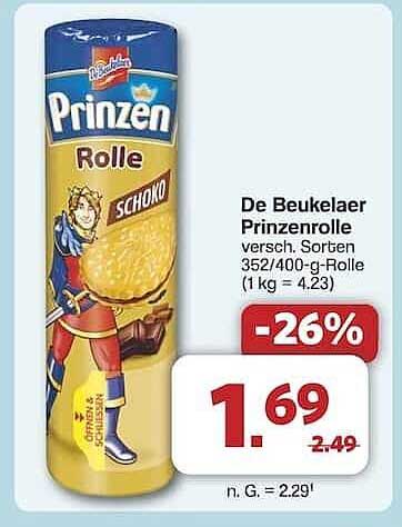 De Beukelaer Prinzenrolle versch. Sorten 352/400-g-Rolle (1 kg = 4,23)