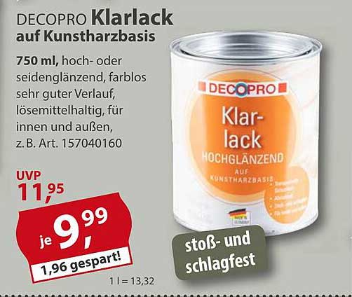DECOPRO Klarlack auf Kunstharzbasis 750 ml