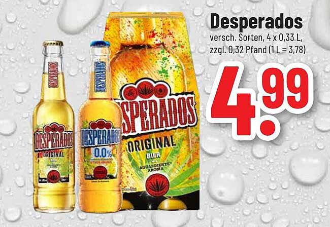 Desperados Bier 4 x 0,33 L - vielseitig und erfrischend