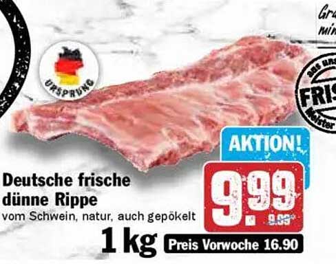 Deutsche frische dünne Rippe vom Schwein, natur, auch gepökelt