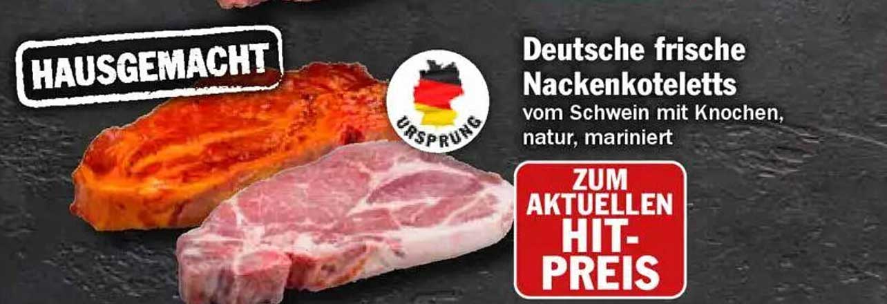 Deutsche frische Nacken koteletts vom Schwein mit Knochen, natur, mariniert