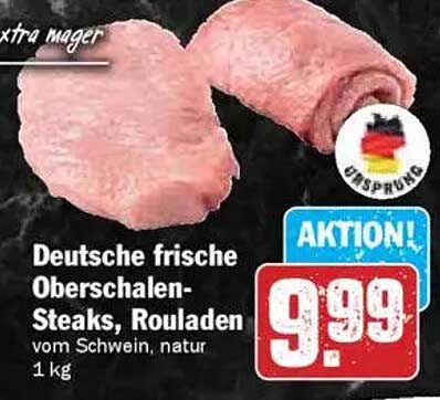 Deutsche frische Oberschalen-Steaks, Rouladen vom Schwein, natur 1 kg