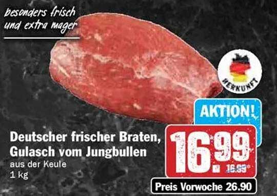 Deutscher frischer Braten, Gulasch vom Jungbullen - 1 kg