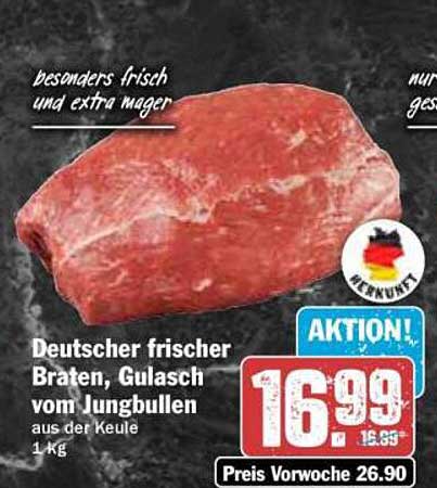 Deutscher frischer Braten, Gulasch vom Jungbullen aus der Keule 1 kg